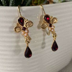 Elegant Gold and Red Drop Earrings